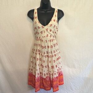 C-38 Sincerely Jules Cream Pink & Orange Floral Sleeveless MIDI Dress Size M‎
